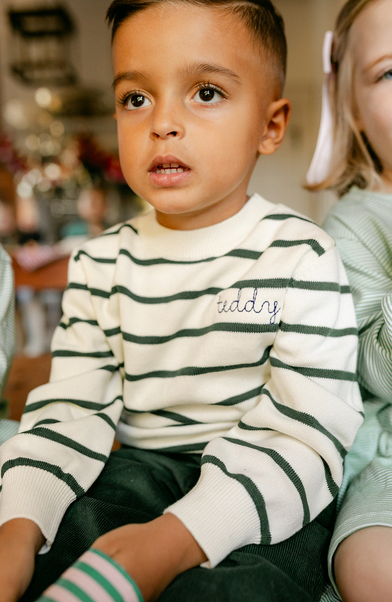 Little Paper Kids Fletcher Sweater, Alternate, color, Green / Ivory Stripe
