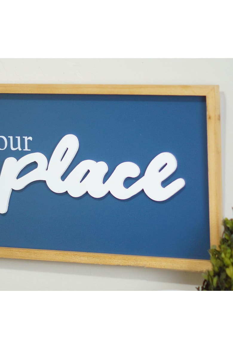 Wood Blue Happy Place Wall Sign, 36 Inch Farmhouse Decorative Wall Art, Alternate, color, Blue