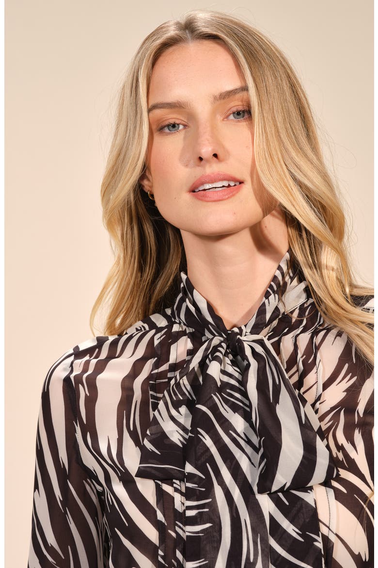 Tie Neck Button-Up Shirt, Alternate, color, BLACK/ WHITE
