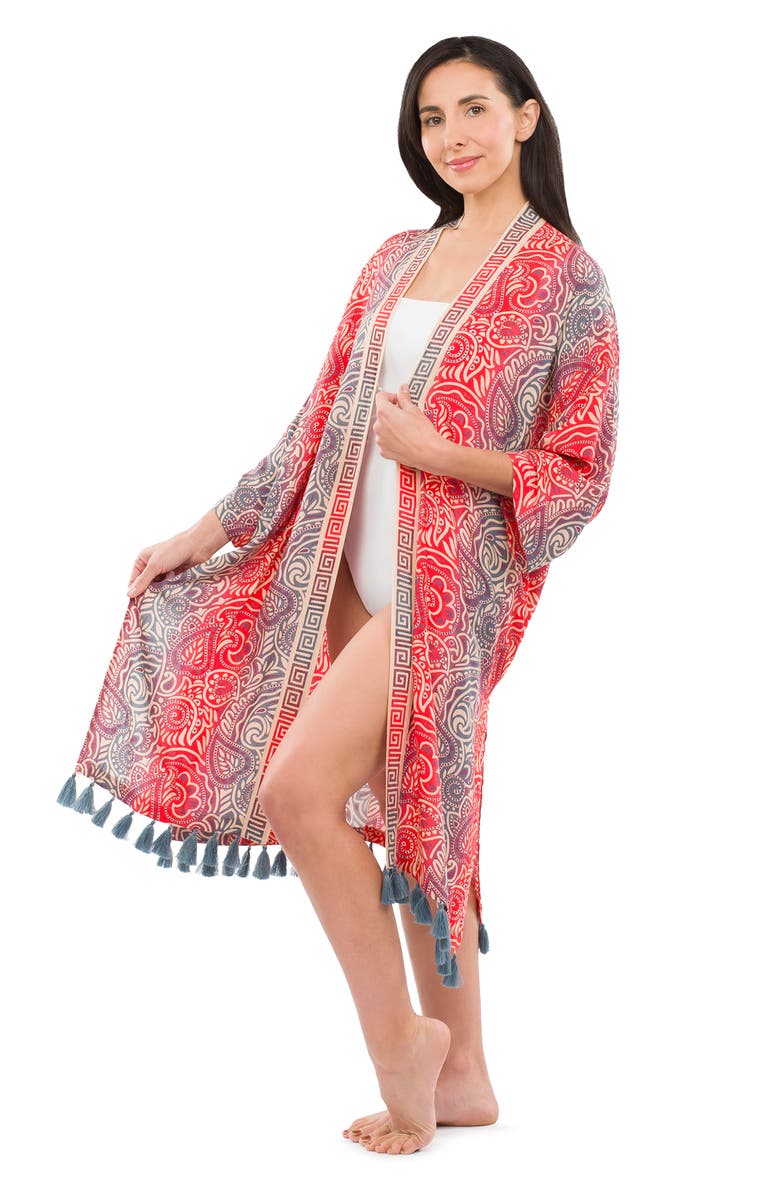 Patricia Nash Tassel Trim Ruana, Alternate, color, Pink Multi