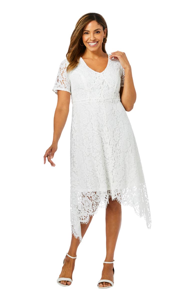 Jessica London Lace Handkerchief Dress, Main, color, White