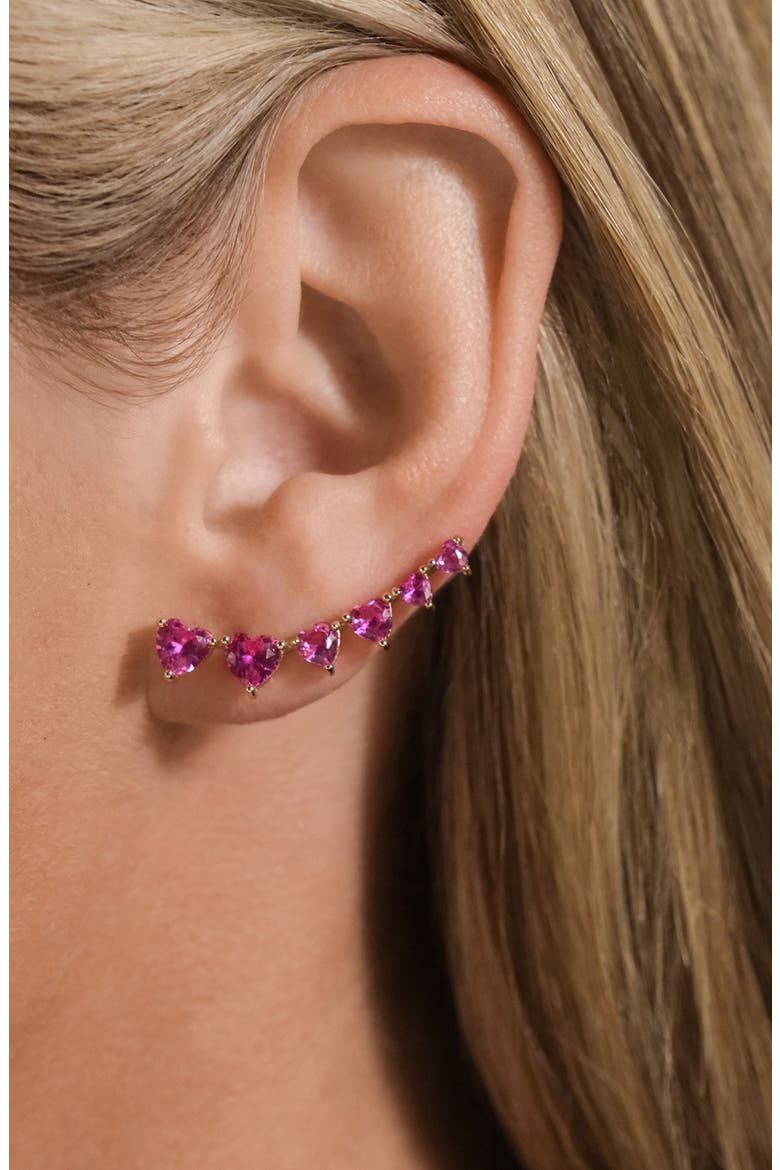 Jillian Cubic Zirconia Heart Threader Earrings, Alternate, color, GOLD