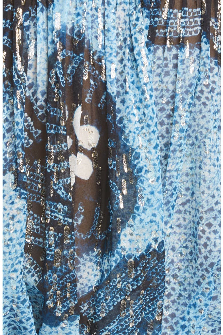Aya Floral Metallic Flutter Sleeve Silk Blouse, Alternate, color, SKY