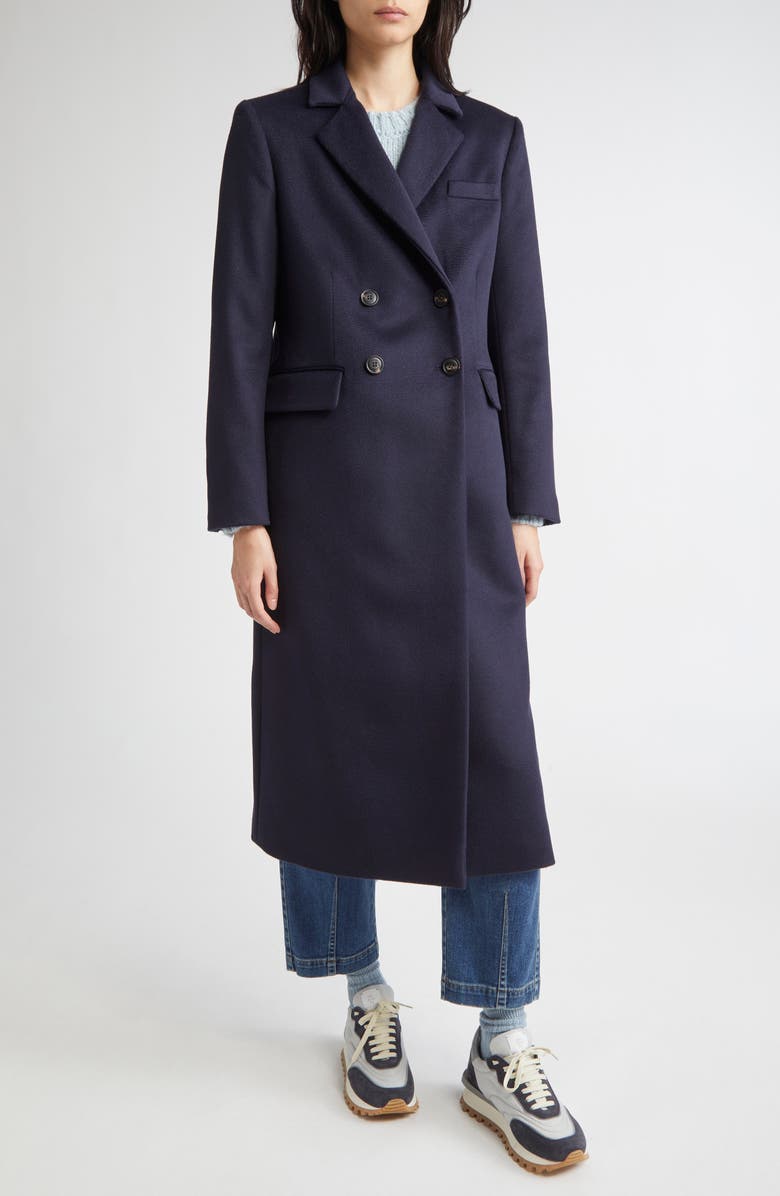 Eleventy Double Breasted Virgin Wool Longline Coat, Alternate, color, 11S Blue