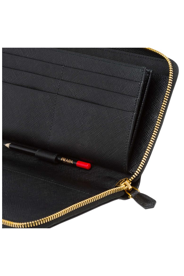 Oro Saffiano Leather Zip Around Wallet, Alternate, color, NERO