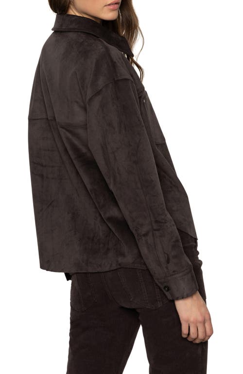 Sanctuary Ivy Faux Suede Long Sleeve Button-up Shirt In Brown