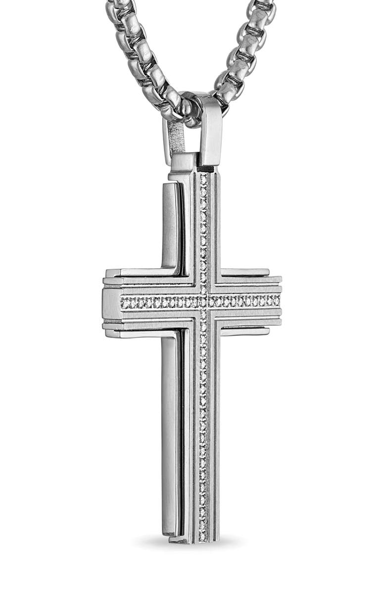Esquire Men's Diamond Cross Pendant Necklace, Alternate, color, Silver/ White