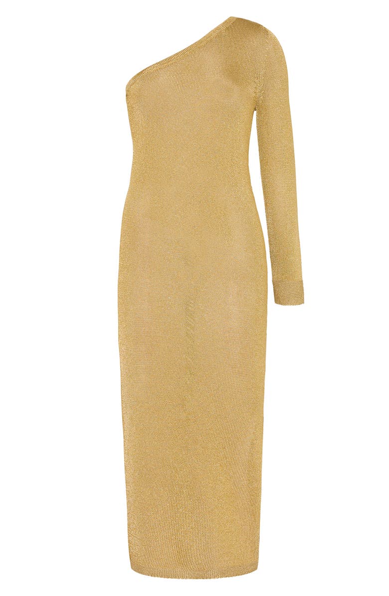 Milly Senna Metallic Knit One-Shoulder Midi Dress, Alternate, color, 