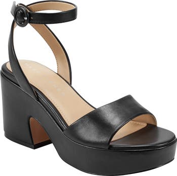 MARC FISHER Womens Black Double Strap Cushioned Kina Round Toe Sandals Shoes