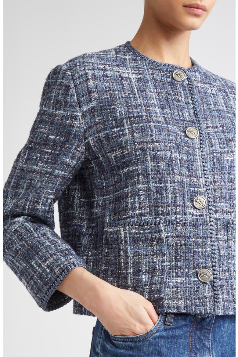 Abstract Check Crop Bouclé Jacket, Alternate, color, MULTICOLOR BLUE BASE