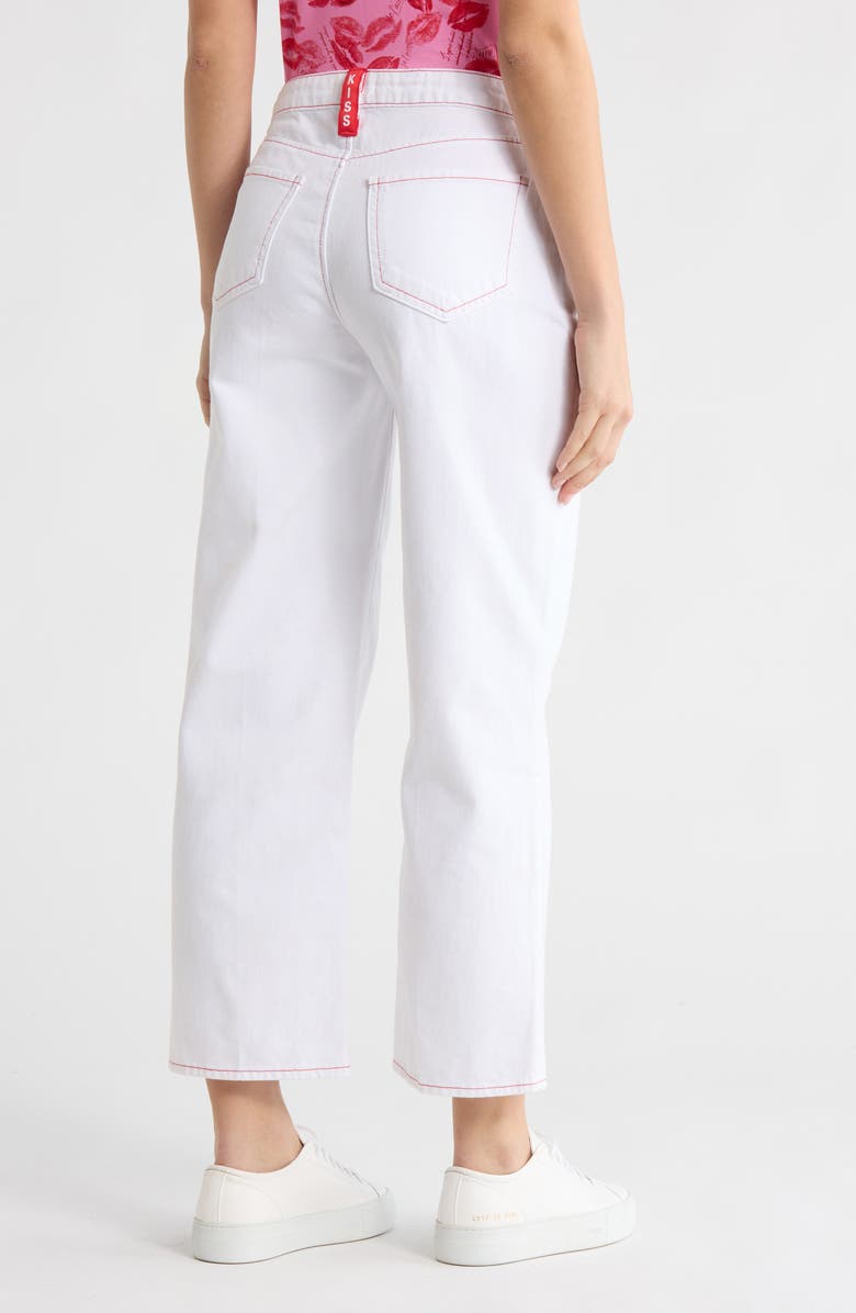 L'AGENCE June High Waist Crop Stovepipe Jeans, Alternate, color, Blanc/ Scarlet Red Contrast