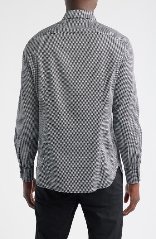 Emporio Armani Microprint Stretch Cotton Button-up Shirt In Gray