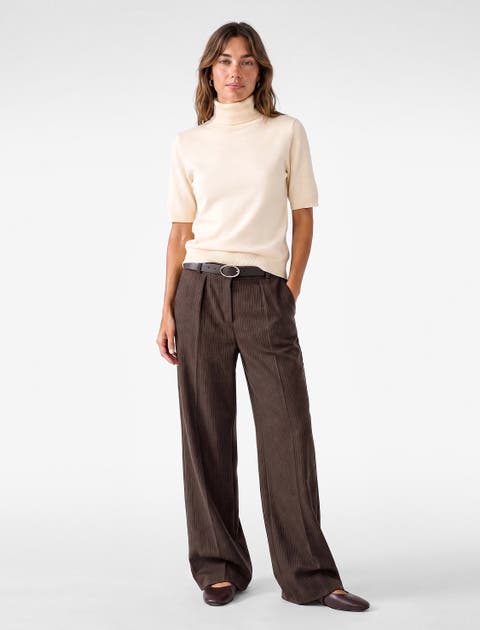 Viscose Blend Short Sleeve Turtleneck Knit Sweater