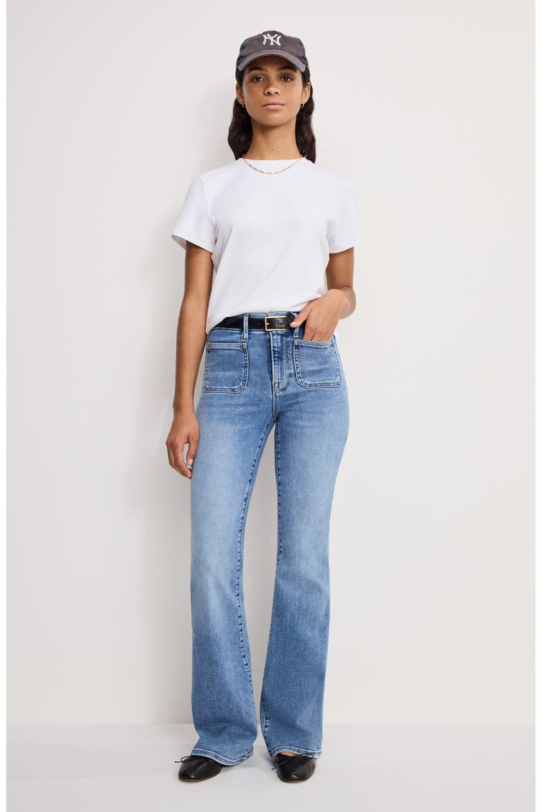 Good Legs Patch Pocket High Waist Flare Jeans, Alternate, color, INDIGO1149
