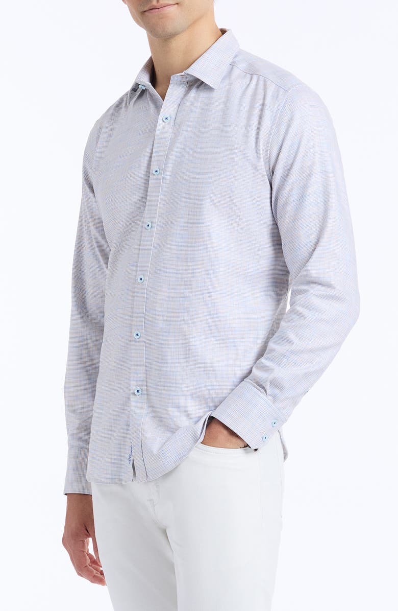 Robert Graham Edison Print Woven Button-Up Shirt, Alternate, color, Sand