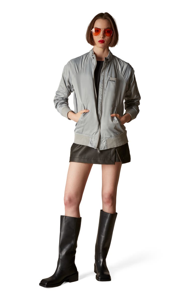 Women's Satin Bomber Jacket, Alternate, color, Silver