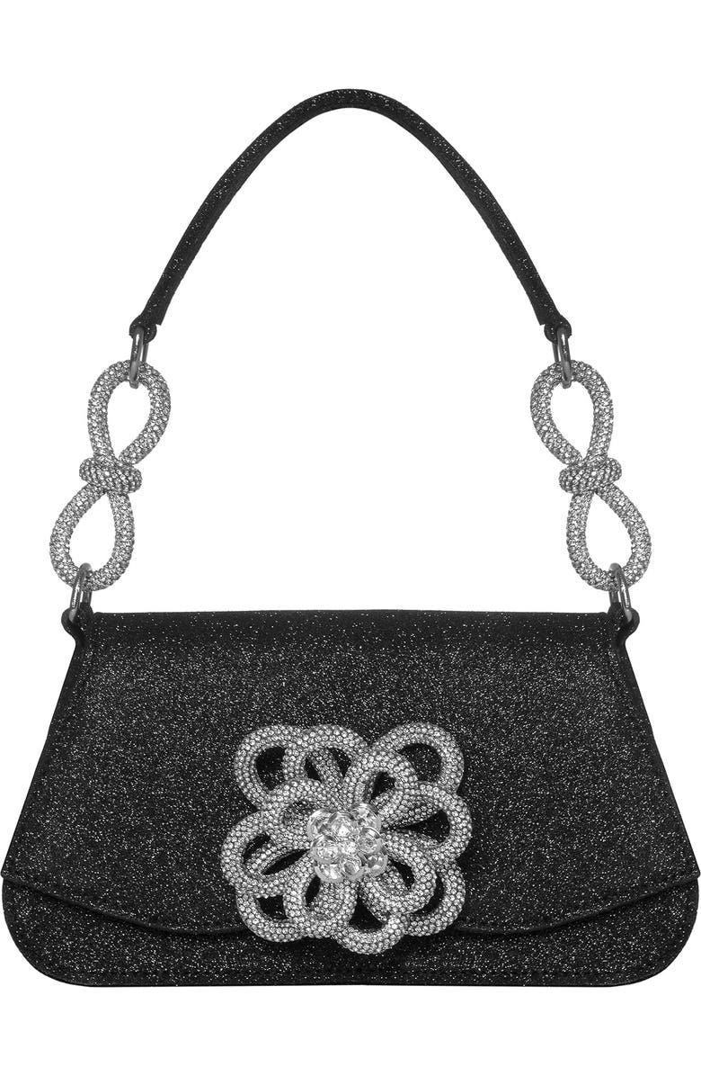 Mach & Mach Medium Carrie Crystal Flower Glitter Shoulder Bag, Main, color,