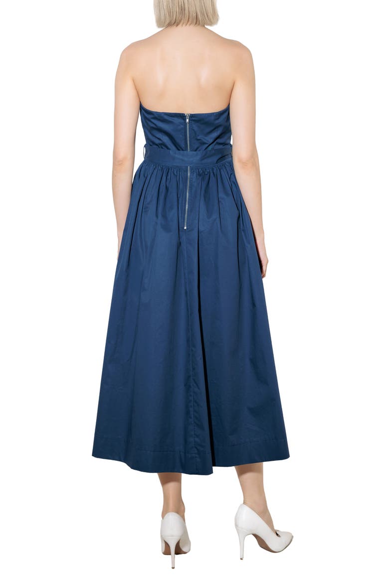 Belted Strapless Midi Dress, Alternate, color, NAVY