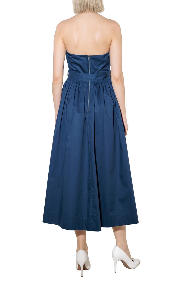FREEMARKET Belted Strapless Midi Dress, Alternate, color, Navy