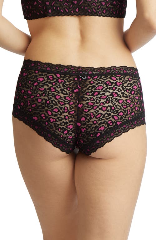 Hanky Panky X-dye Leopard Print Lace Boyshorts In Black/tulip Pink