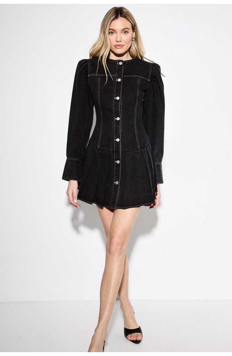 MissPap Premium Denim Balloon Sleeve Dress, Main, color, Washed Black