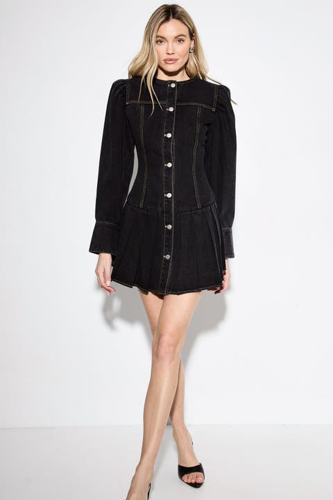 Premium Denim Balloon Sleeve Dress