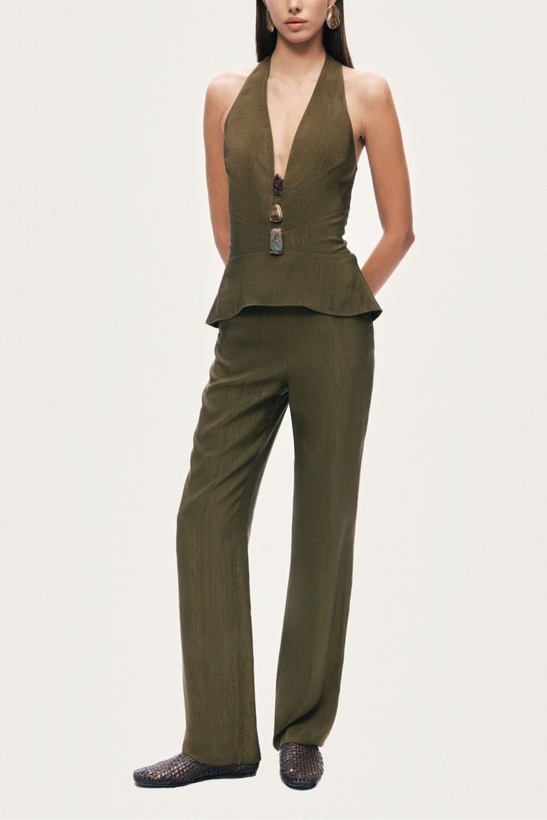 Halter Neck Peplum Top, Alternate, color, Khaki