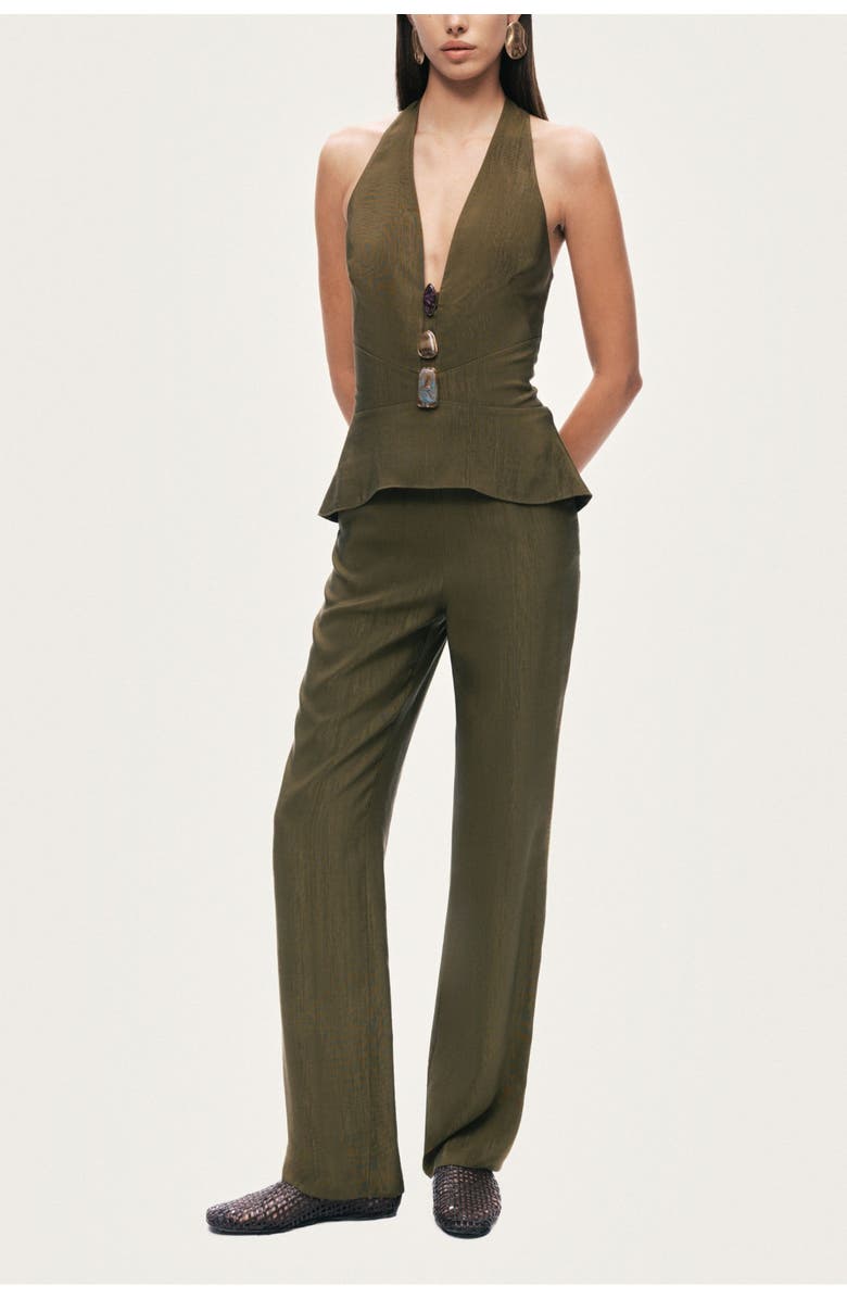 Nocturne Halter Neck Peplum Top, Alternate, color, Khaki