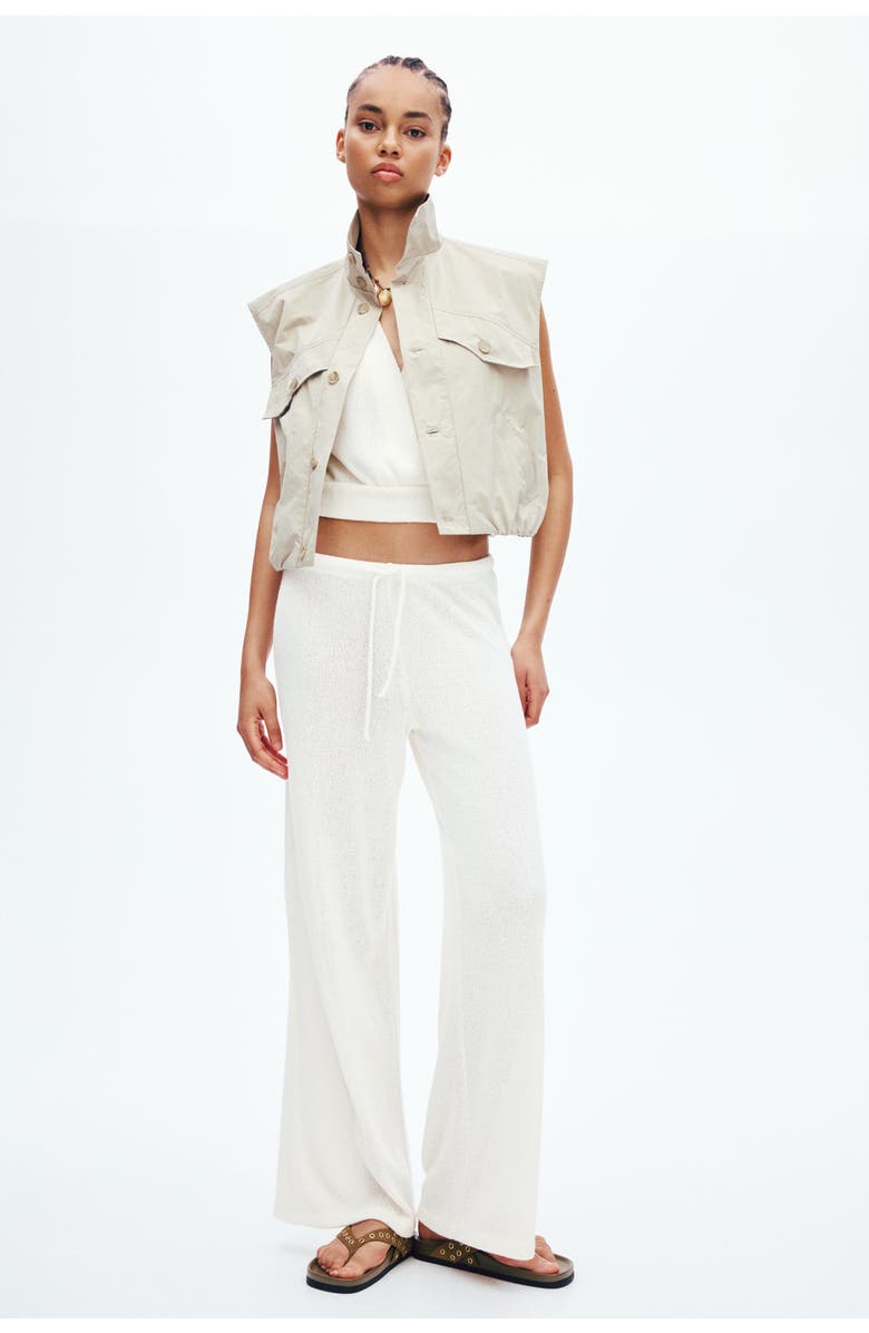 H&M Knitted Drawstring Trousers, Alternate, color, Cream