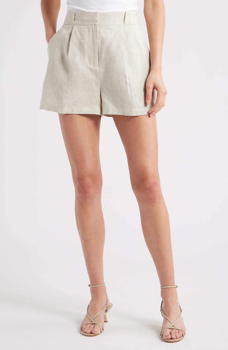 Milly Pleated Linen & Cotton Shorts, Main, color, Natural