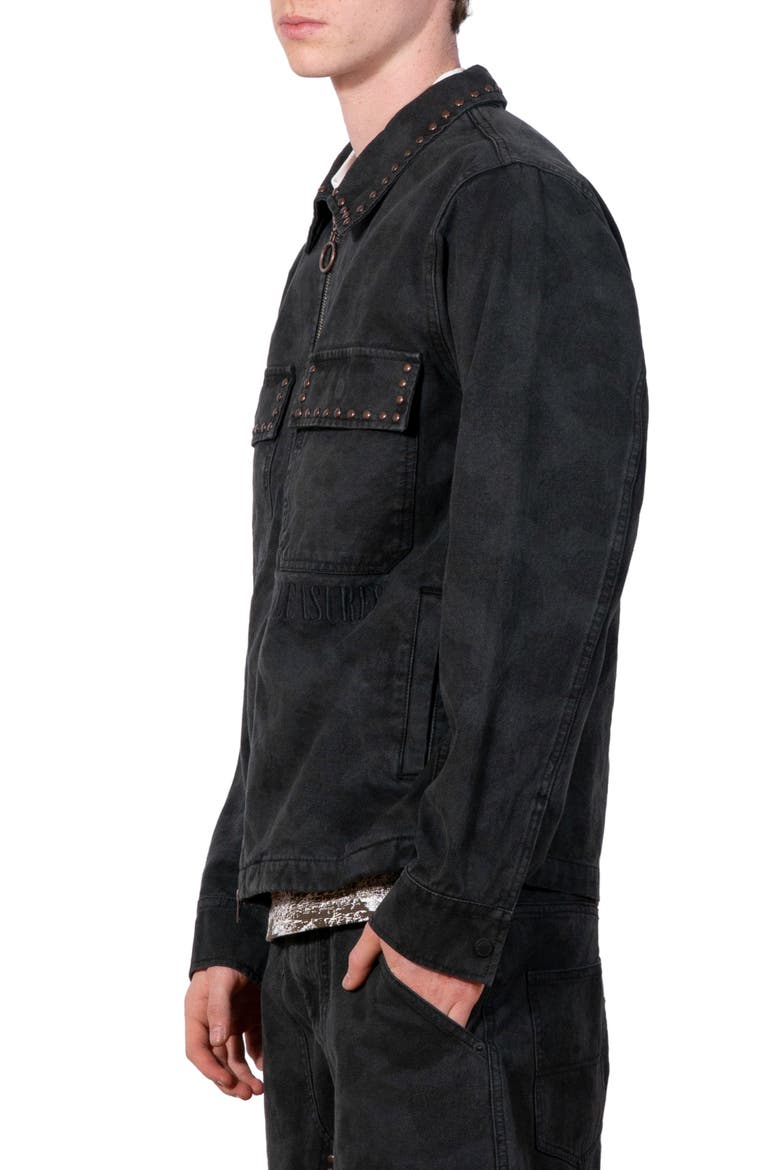 Studded Denim Jacket, Alternate, color, BLACK