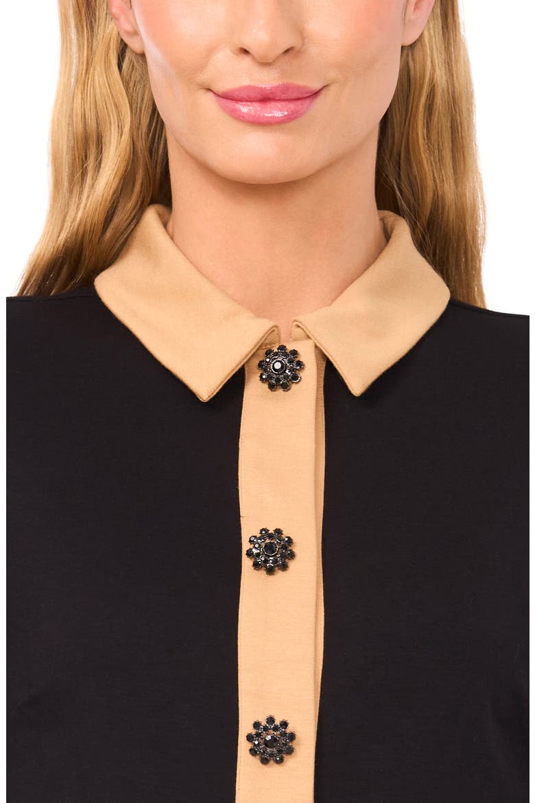 Crystal Button Knit Button-Up Shirt, Alternate, color, RICH BLACK