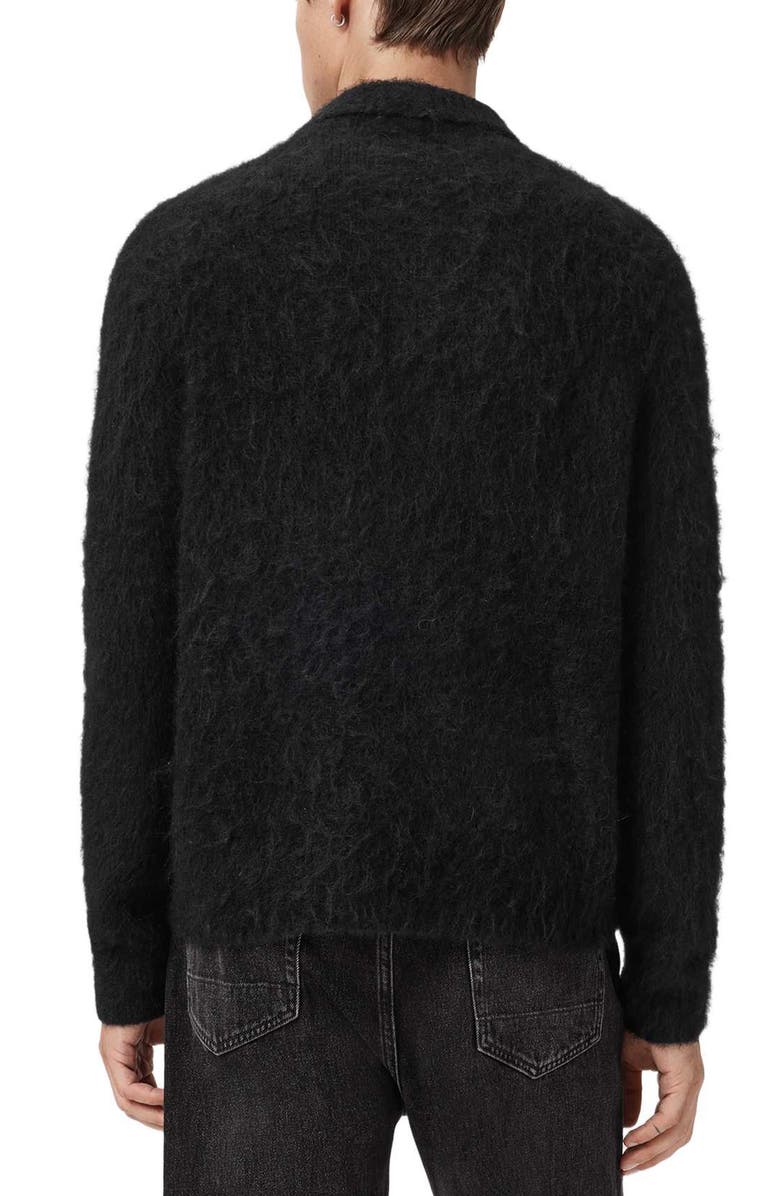 AllSaints Sonny Long Sleeve Hairy Alpaca & Wool Blend Polo, Alternate, color, Black