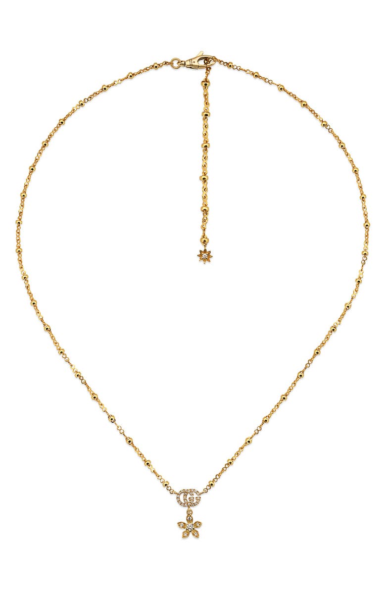 Gucci Flora Double-G Diamond & 18K Gold Necklace, Main, color,