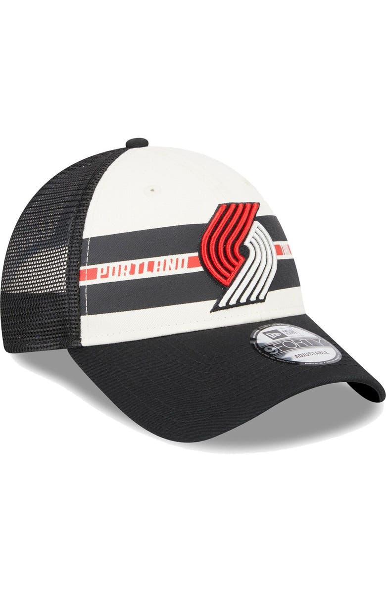 New Era Men's New Era Portland Trail Blazers Black Stripes 9FORTY Trucker Snapback Hat, Alternate, color, 
