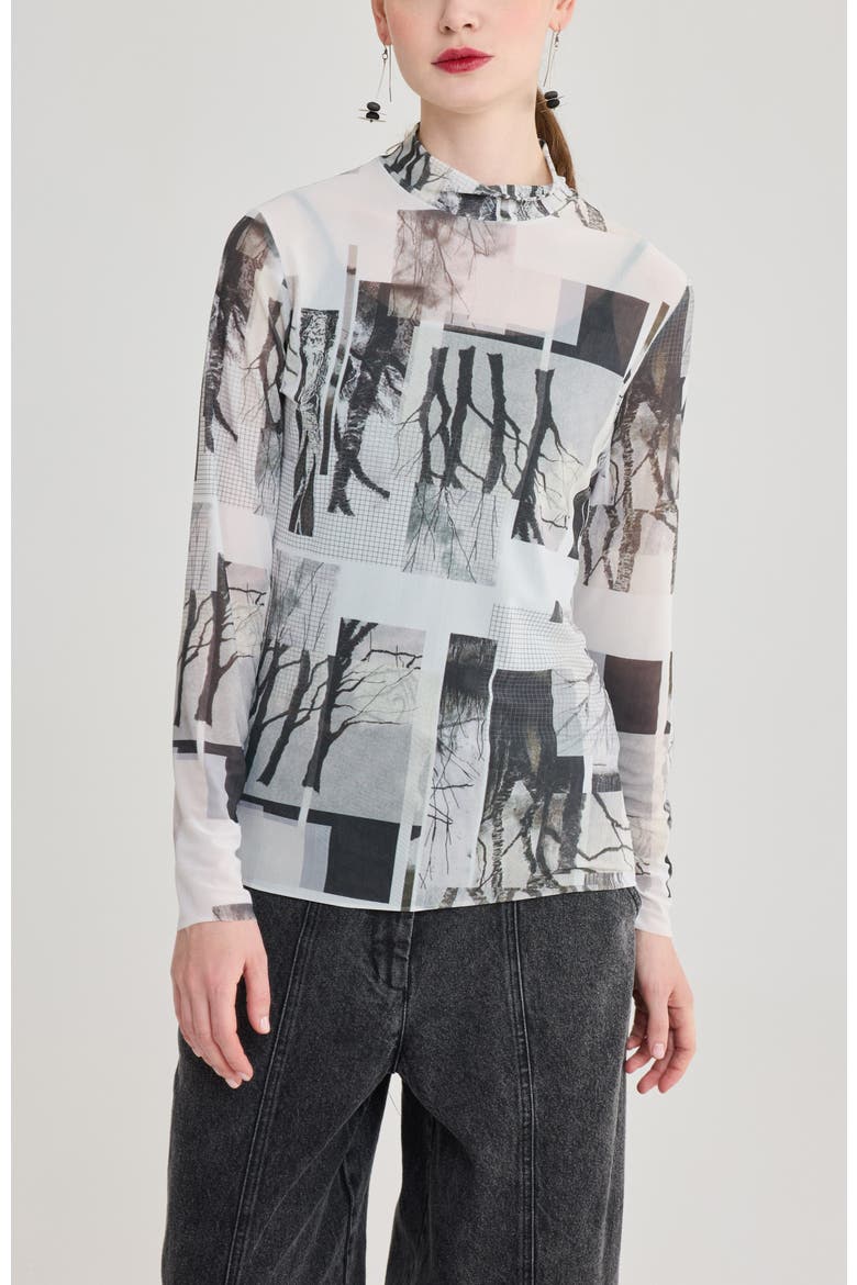 Sienna Printed Mockneck Top, Main, color, Black Print