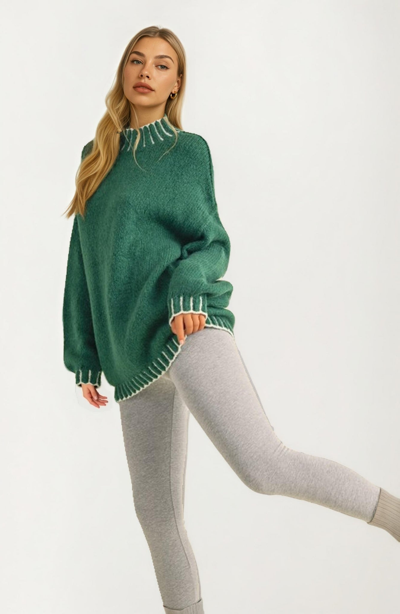 Knit and Lounge Oversized Contrast Trim Sweater, Alternate, color,