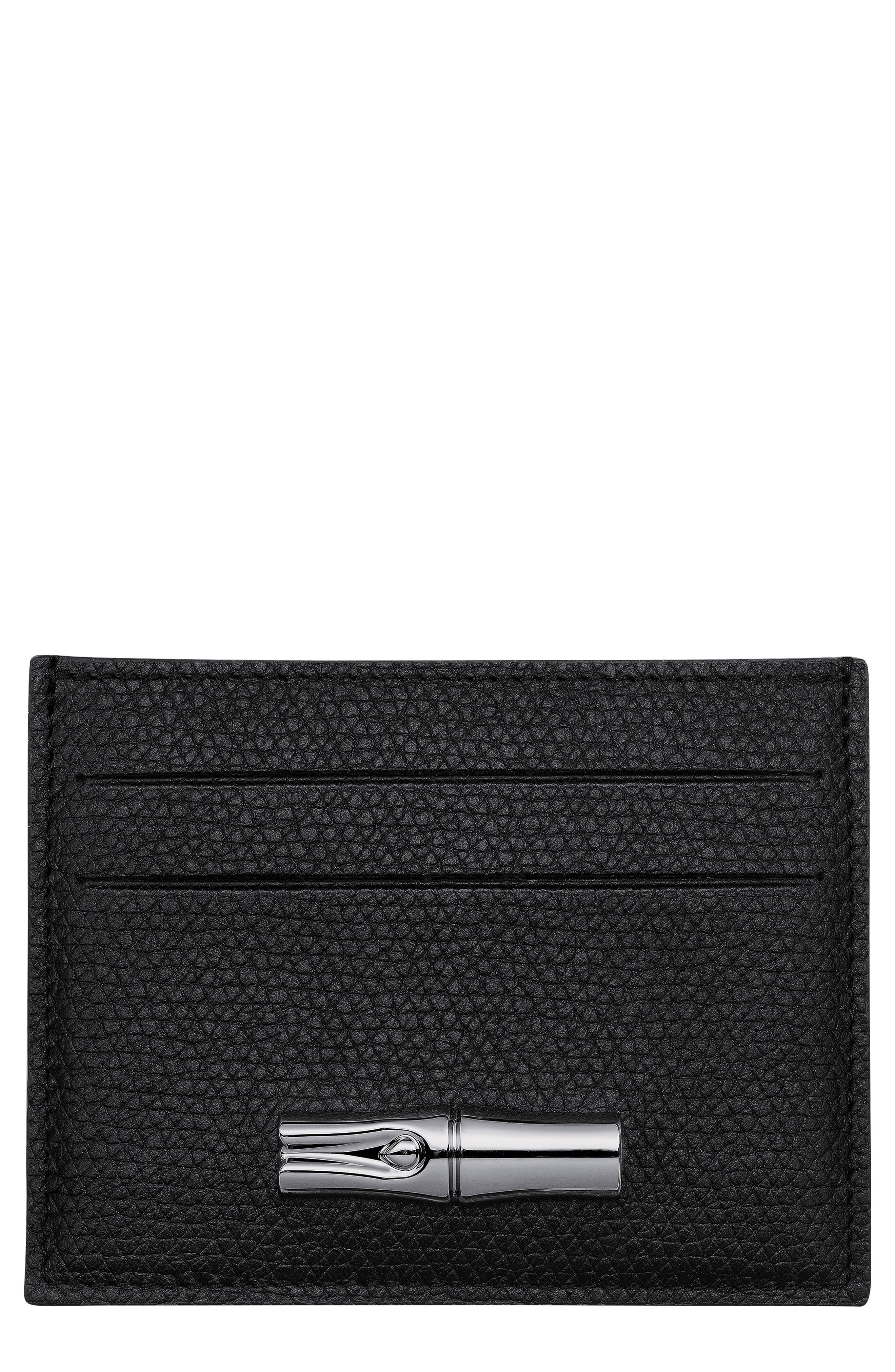 Longchamp Le Roseau Leather Card Holder In Black