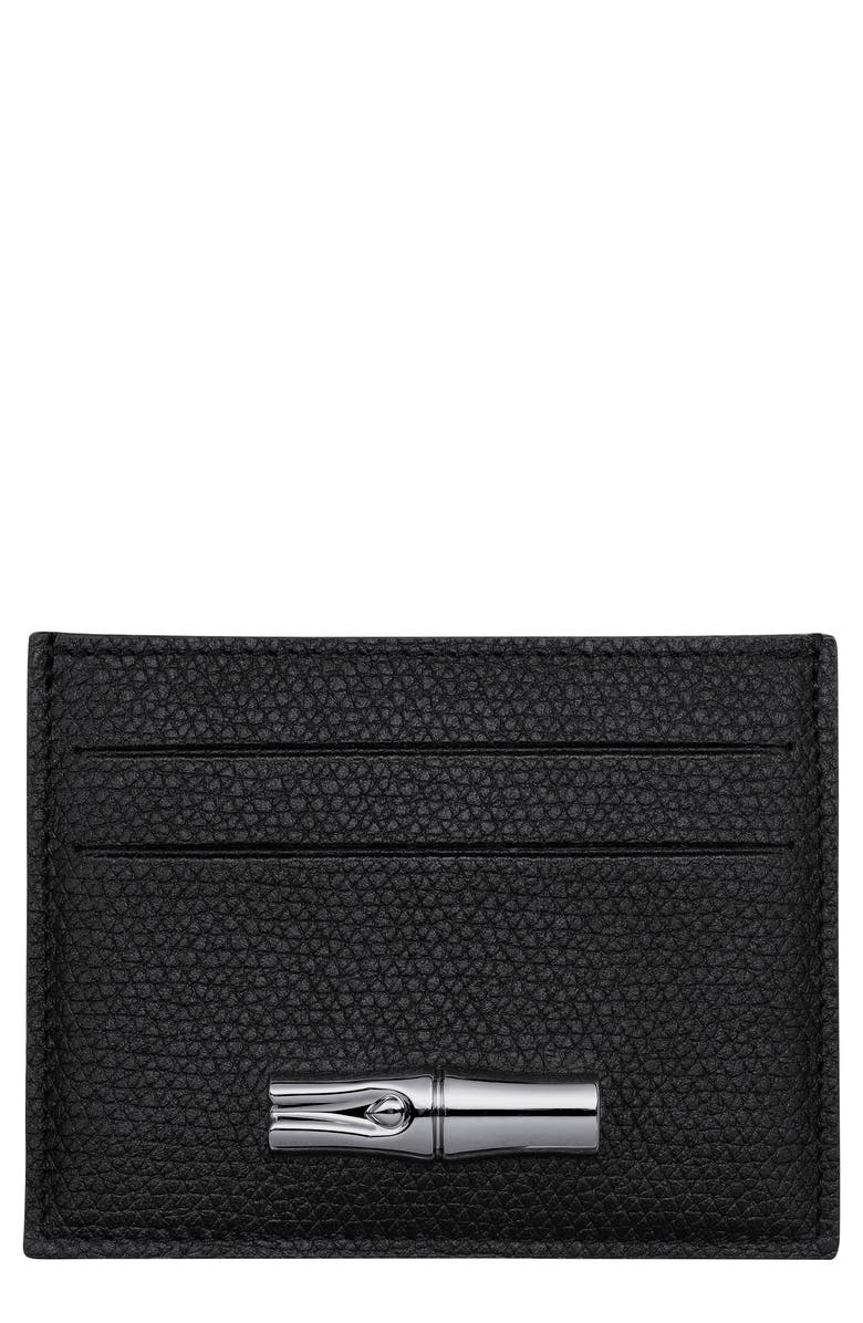 Longchamp Le Roseau Leather Card Holder, Main, color, Black