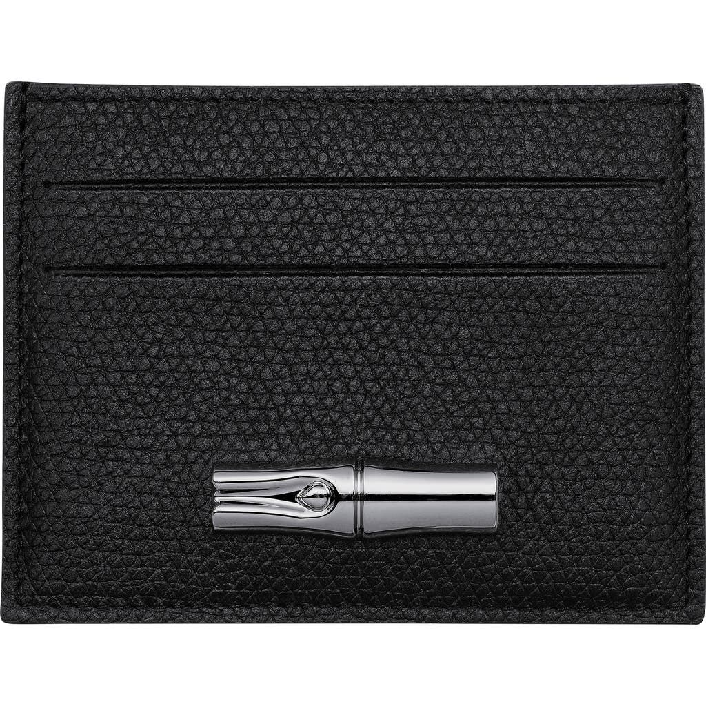 Longchamp Le Roseau Leather Card Holder In Black