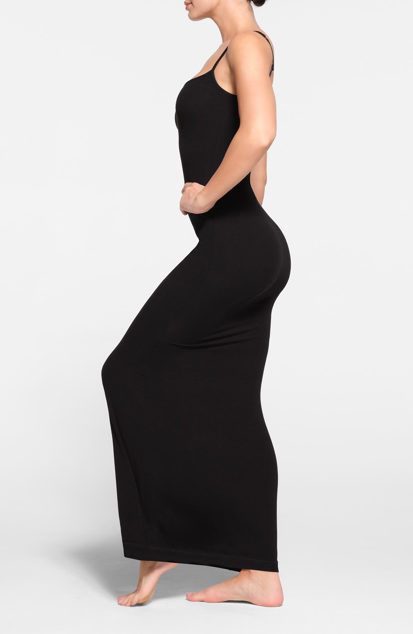 maxi skims dress SKIMS Maxi Dress Womens 2X Black Onyx Long Sleeve Long Slip Dress NWT