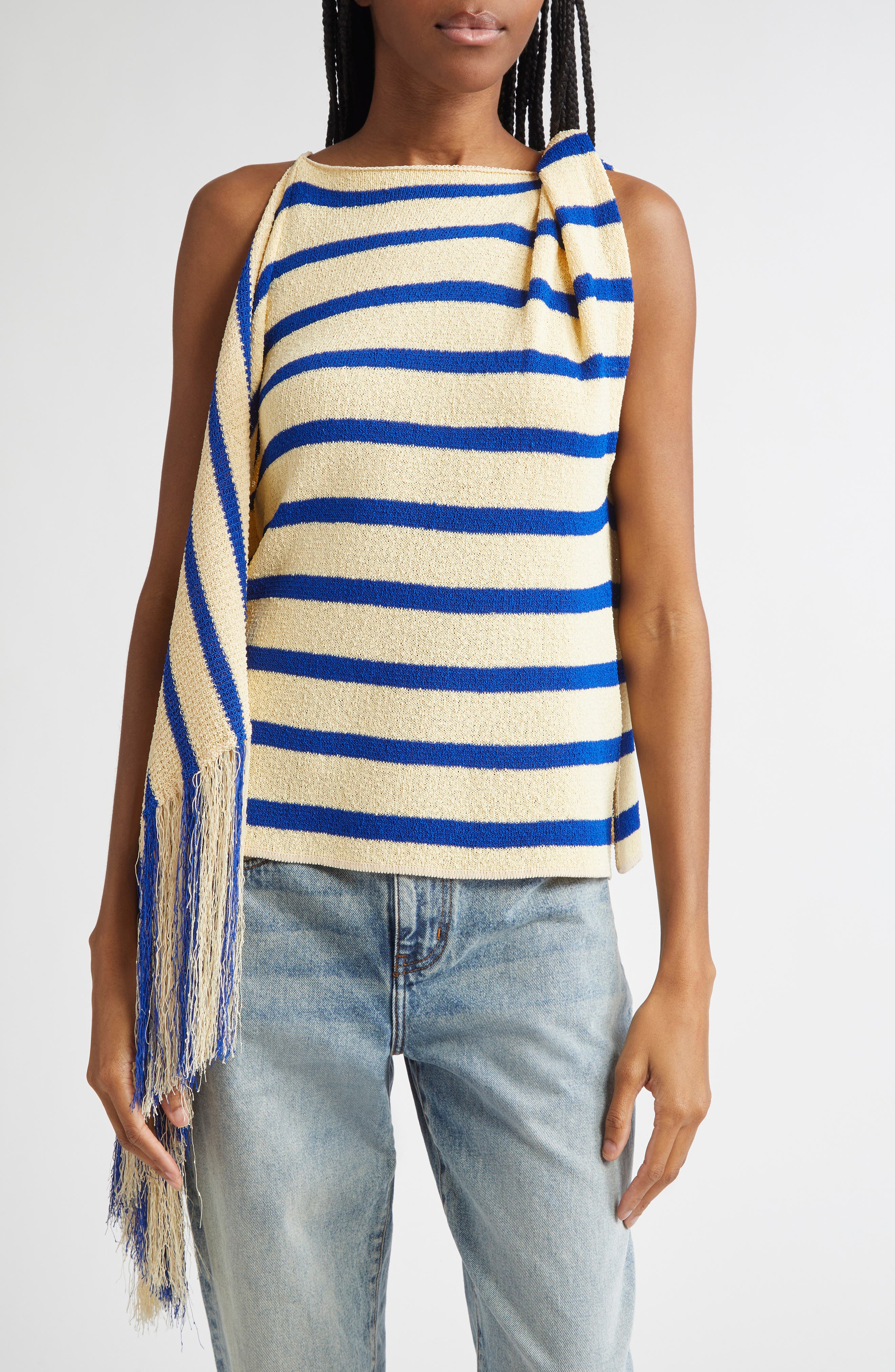 Proenza Schouler Yves Stripe Fringe Knit Top