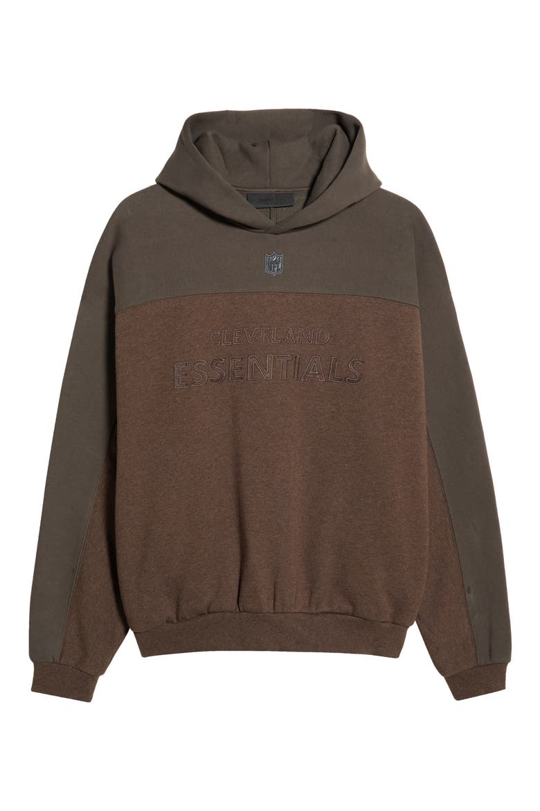 Cleveland Browns 90s Relaxed Colorblock Hoodie, Main, color, BROWN HEATHER/ BLACK OLIVE