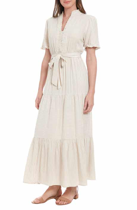 Stripe Tiered Cotton Maxi Dress
