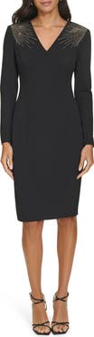 Calvin Klein Embellished Shoulder Long Sleeve Sheath Dress