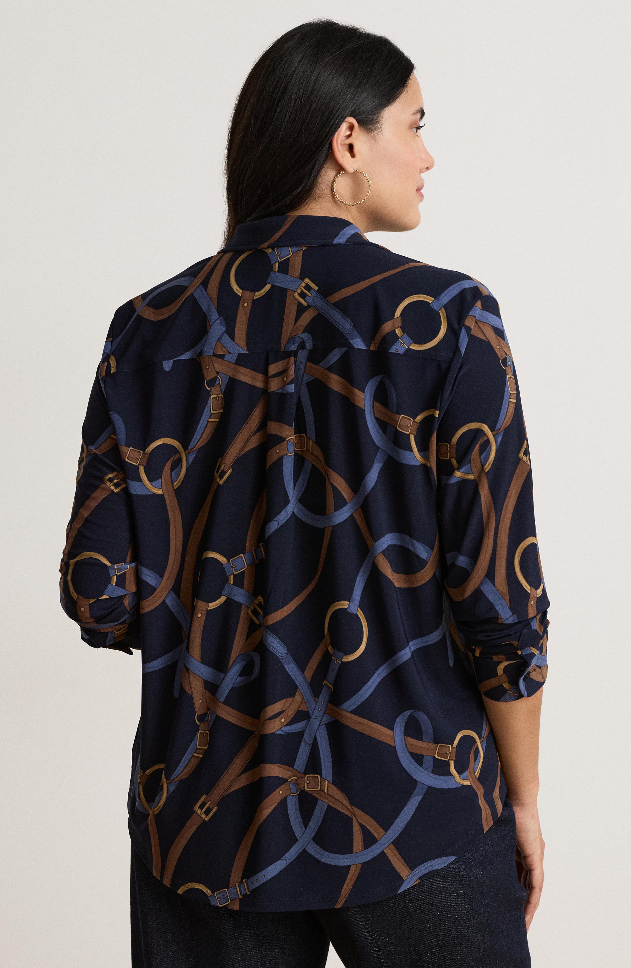 Lauren Ralph Lauren Classic Chain Print Stretch Jersey Knit Button