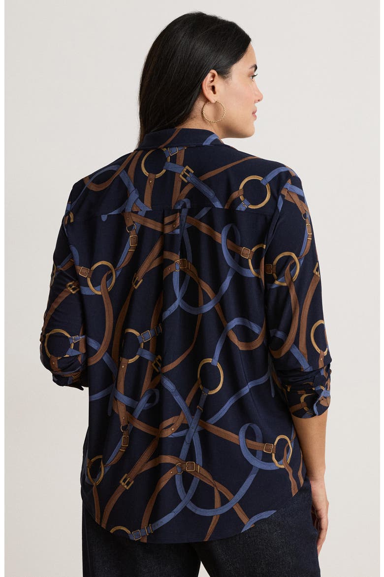 Classic Chain Print Stretch Jersey Knit Button-Up Shirt, Alternate, color, NAVY BLUE/ MULTI