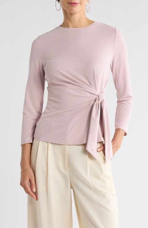 Three Quarter Sleeve Side Tie Knit Top