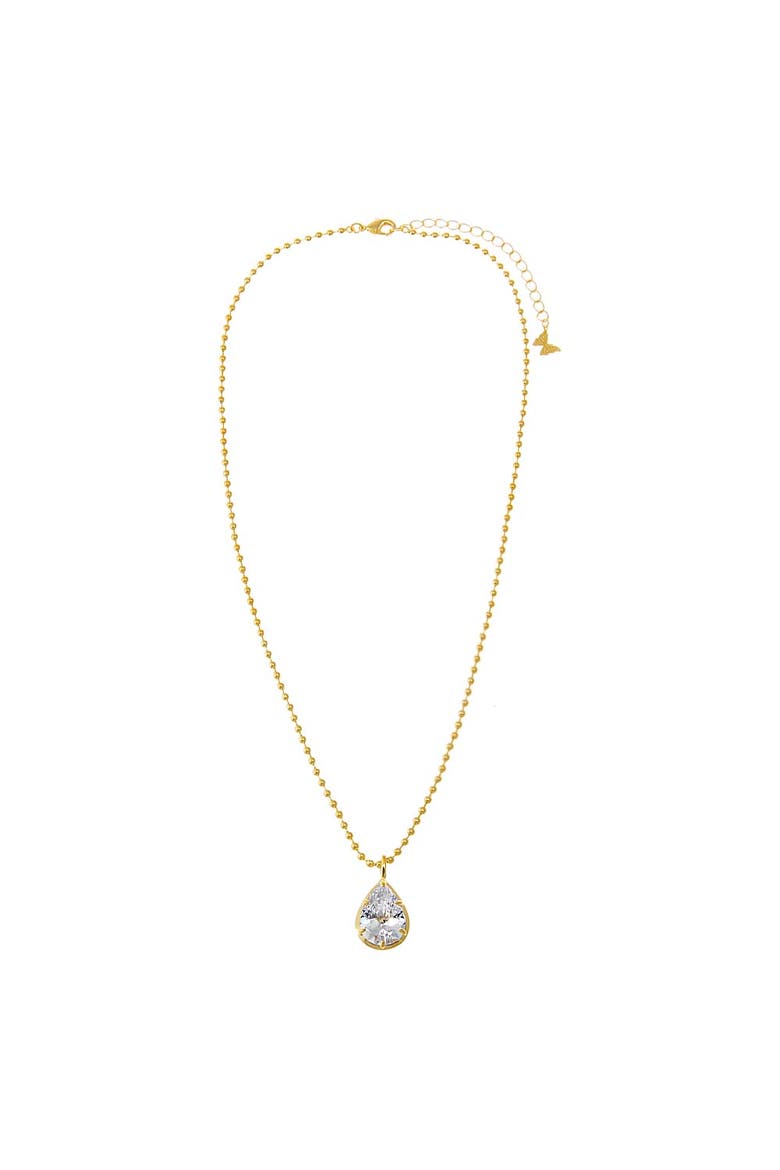 CZ Solitare Bezel Pendant Ball Chain Necklace, Alternate, color, Gold