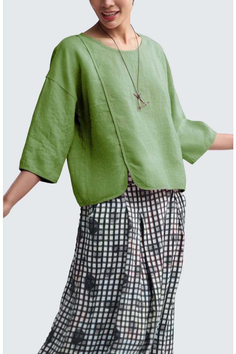 Solara Boxy Linen Blouse, Main, color, Apple Green